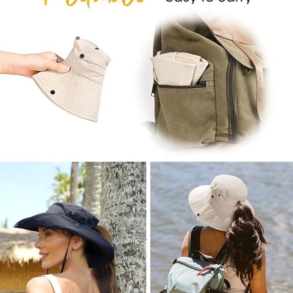 Sun Hats for Women Ponytail UPF 80+ Beach Summer Hat Wide Brim Packable main image 4